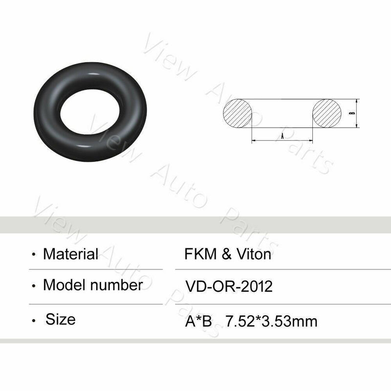 Juntas tóricas de Viton para inyectores de combustible universales de 7,52 mm x 3,53 mm, paquete a granel de 100