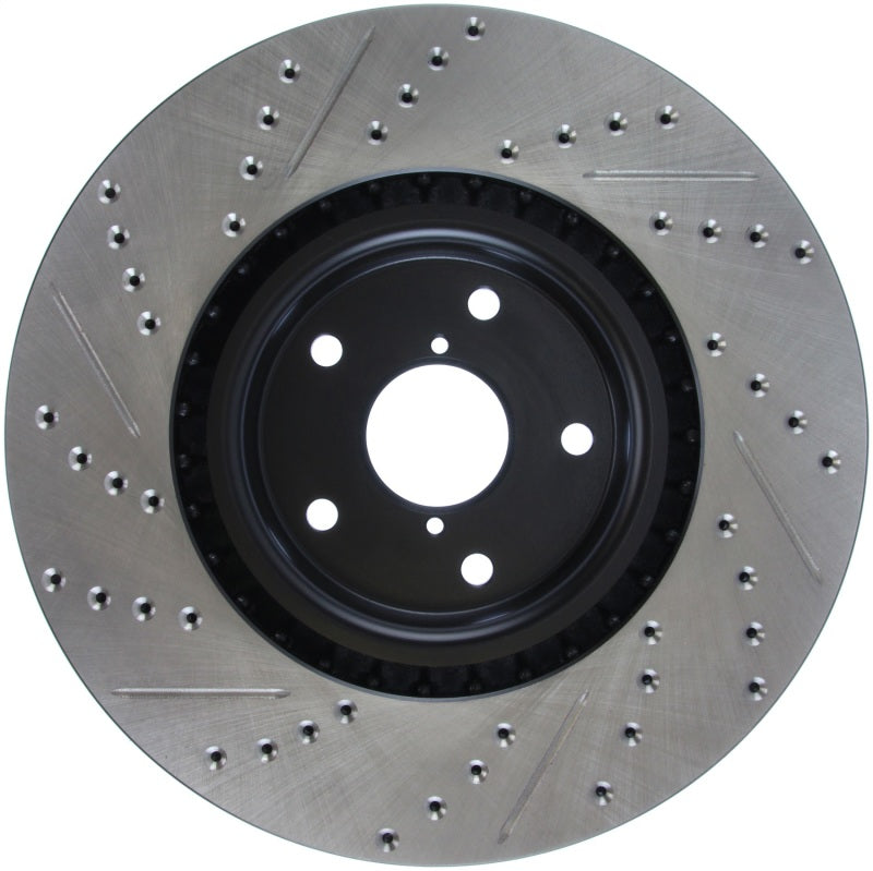 Rotor delantero izquierdo ranurado y perforado StopTech 05-10 Subaru Impreza WRX/STi