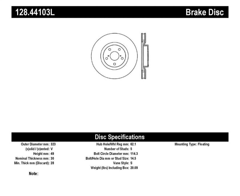 Rotor delantero izquierdo perforado con turbo StopTech para Toyota Supra 93-98