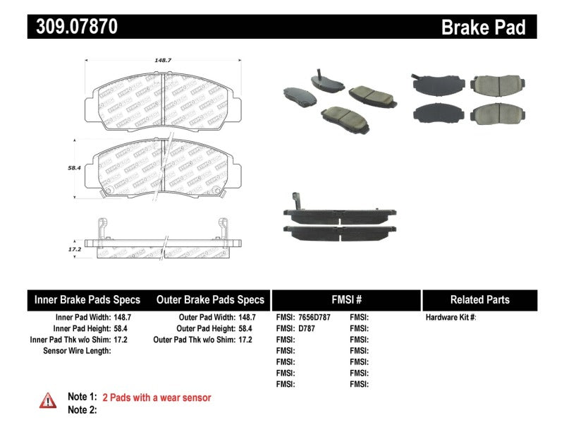 Pastillas de freno delanteras StopTech Performance 04-09 Acura TSX / 09 Accord V6 Coupe SOLAMENTE
