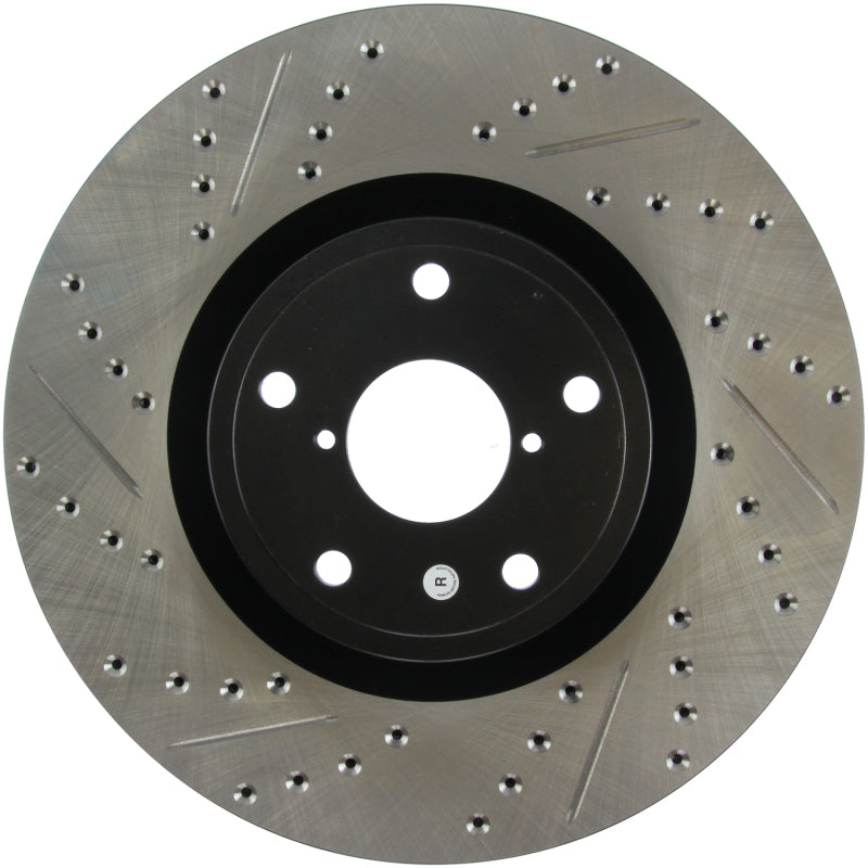 Rotor delantero derecho ranurado y perforado StopTech 05-10 Subaru Impreza WRX/STi