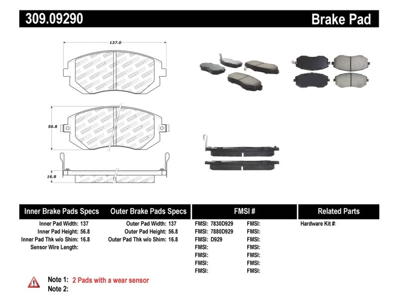 Pastillas de freno Stoptech delanteras para Subaru Forester/Impreza 03-10 / Subaru Legacy/Outback Sport 02-12