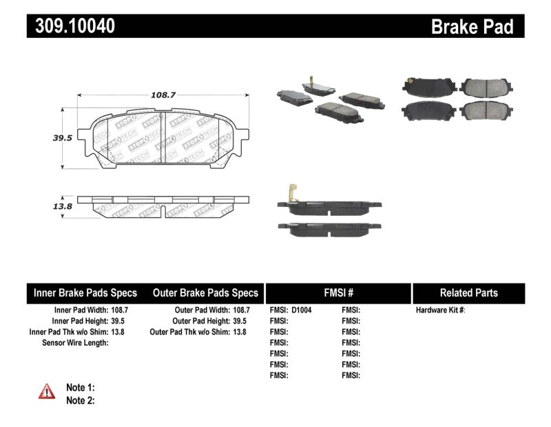 Pastillas de freno traseras StopTech Performance WRX 03-05