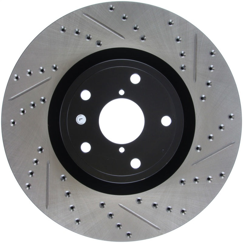 Rotor delantero izquierdo ranurado y perforado StopTech 05-10 Subaru Impreza WRX/STi