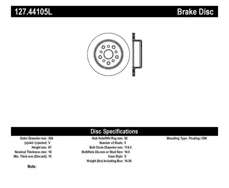Rotor trasero izquierdo ranurado y perforado StopTech 5/93-98 Toyota Supra